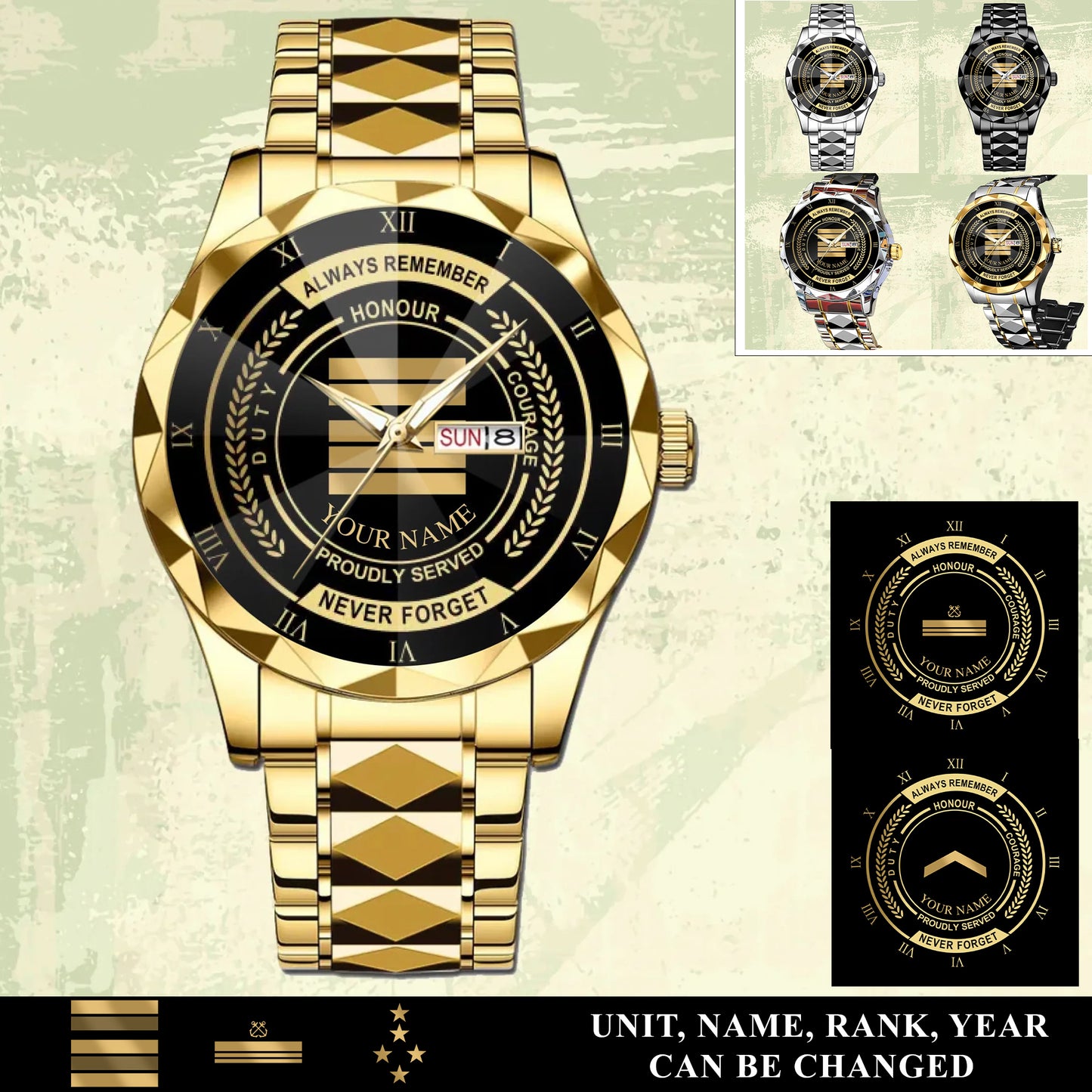 Personalized France Soldier/ Veteran With Rank And Name Gentleman Crystal Metal Watch - 17446752