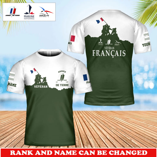 Personalized France Soldier/Veteran Camo with Rank and Name T-Shirt All Over Printed - 17746560