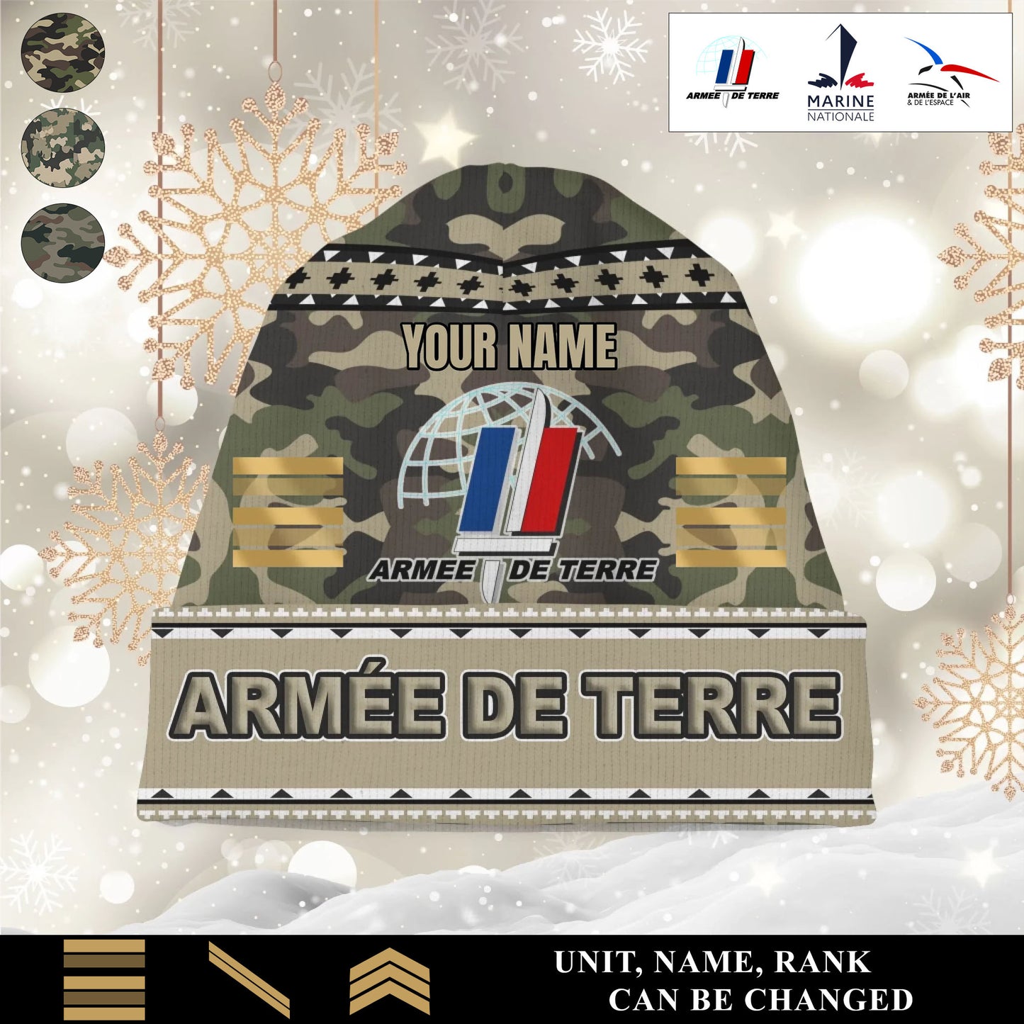 Personalized France Soldier/Veteran Camo with Rank And Name Beanie Hat - 1765238400