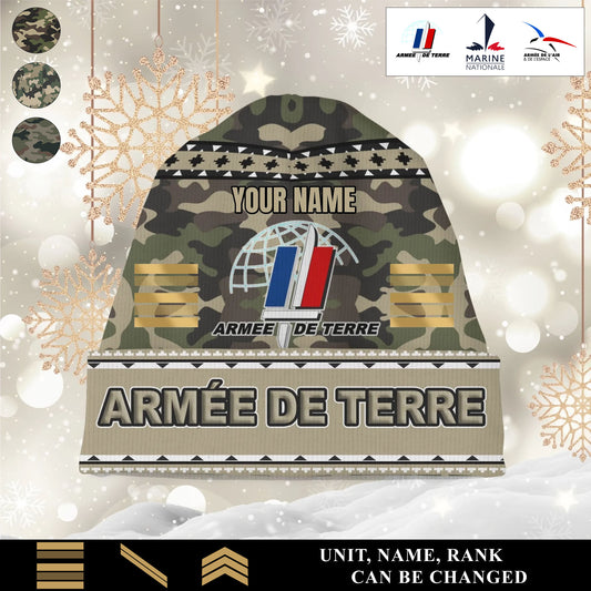 Personalized France Soldier/Veteran Camo with Rank And Name Beanie Hat - 1765238400
