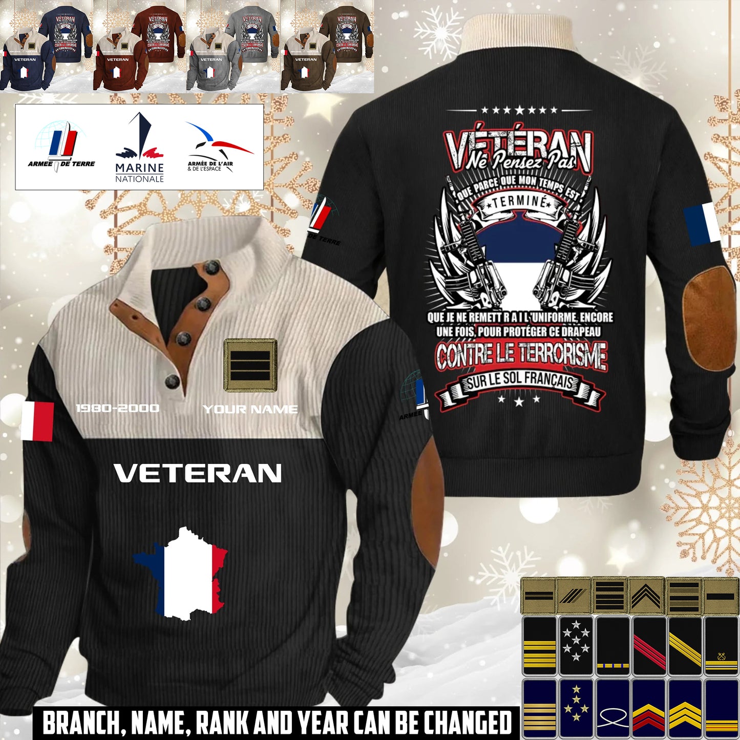 Personalized France Soldier/ Veteran With Name, Year And Rank Sports Sweatshirt - 17644608
