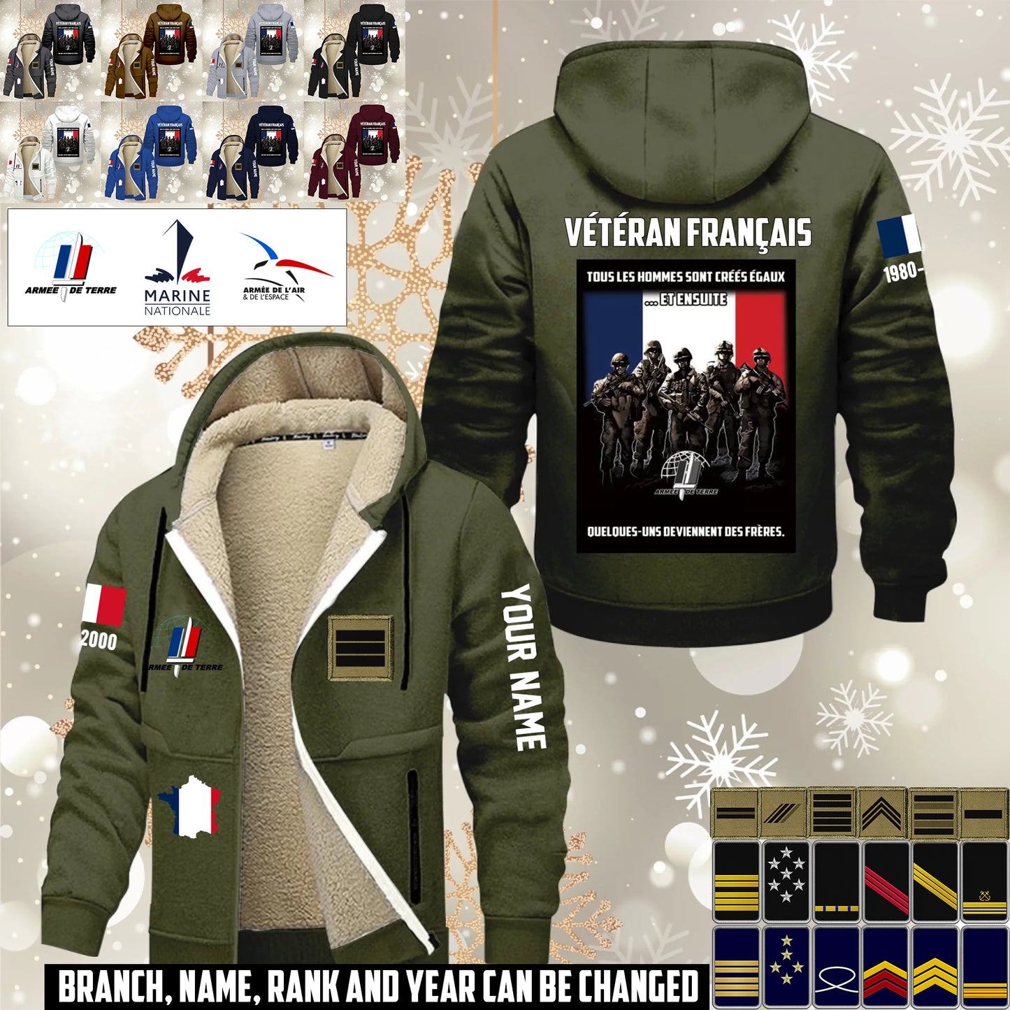 Personalized France Soldier/ Veteran With Name, Year And Rank Hoodie Zip Velvet Coat - 17636832