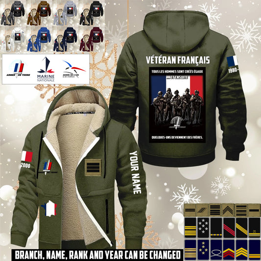 Personalized France Soldier/ Veteran With Name, Year And Rank Hoodie Zip Velvet Coat - 17636832