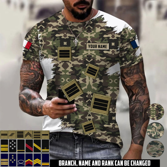 Personalized France Soldier/Veteran Camo with Name and Rank T-Shirt All Over Printed - 17665344