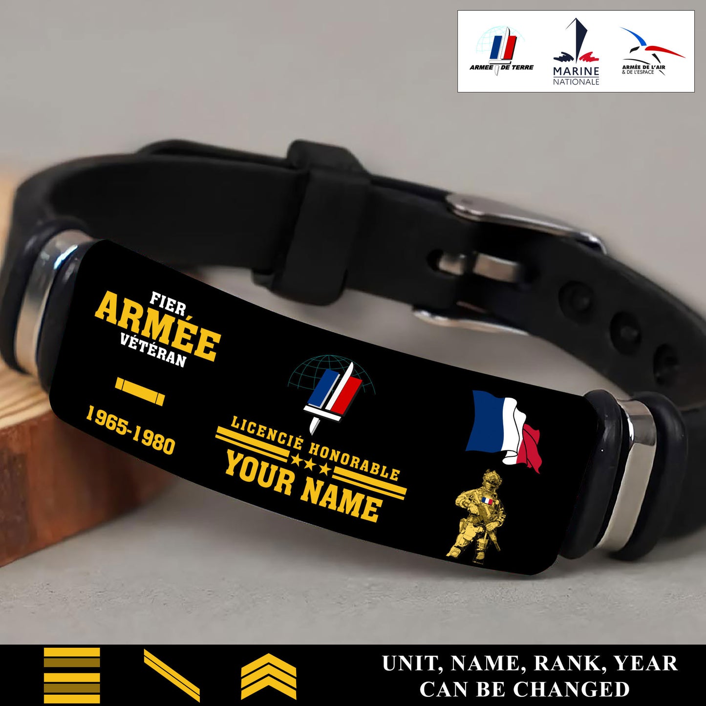 Personalized France Soldier/ Veteran With Rank, Name And Year Bracelet - 17538336