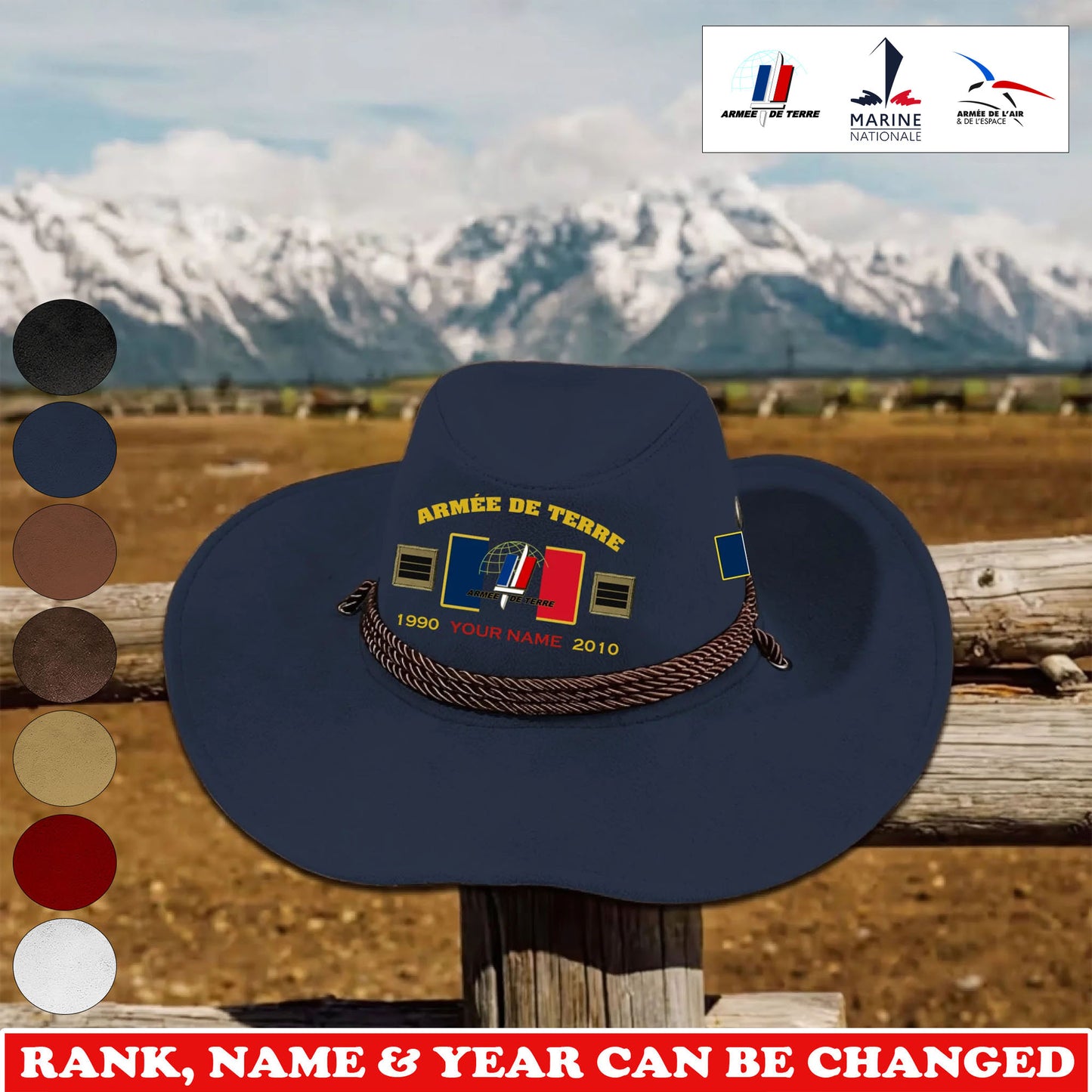 Personalized France Soldier/ Veteran With Rank, Name and Year Cowboy Hat - 1775433603