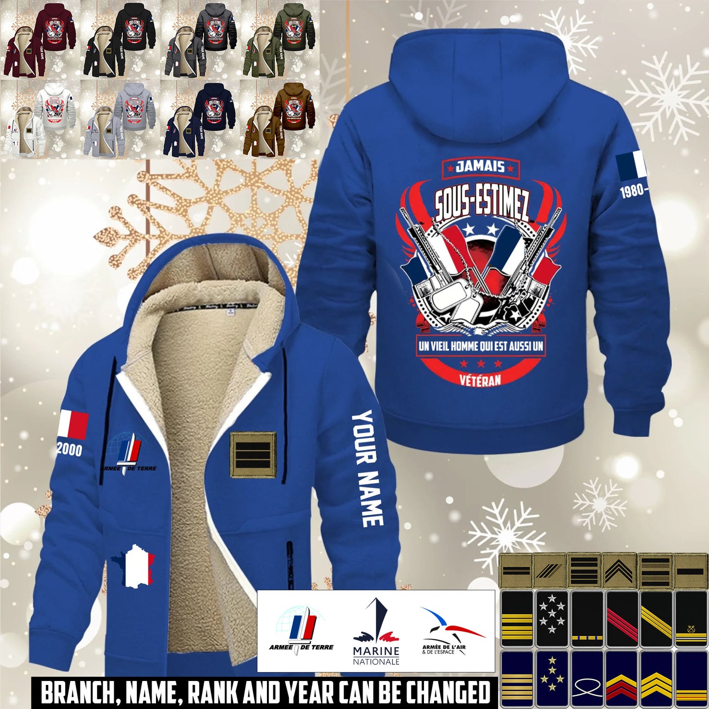 Personalized France Soldier/ Veteran With Name, Year And Rank Hoodie Zip Velvet Coat - 17646336