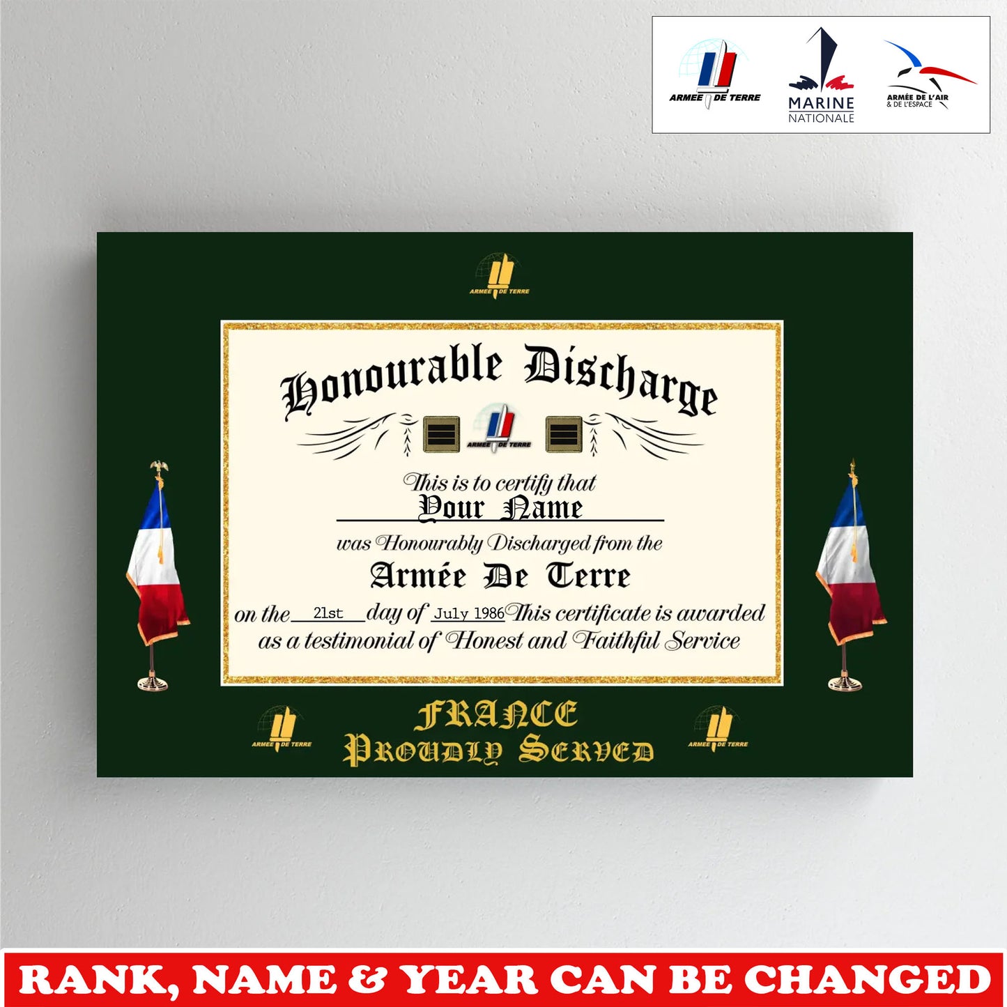 Personalized France Soldier/Veteran with Rank, Name & Year Canvas - 17739648