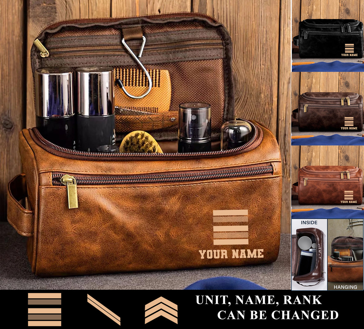 Personalized France Soldier/ Veteran With Name And Rank Leather Toiletry Bag - 17555616