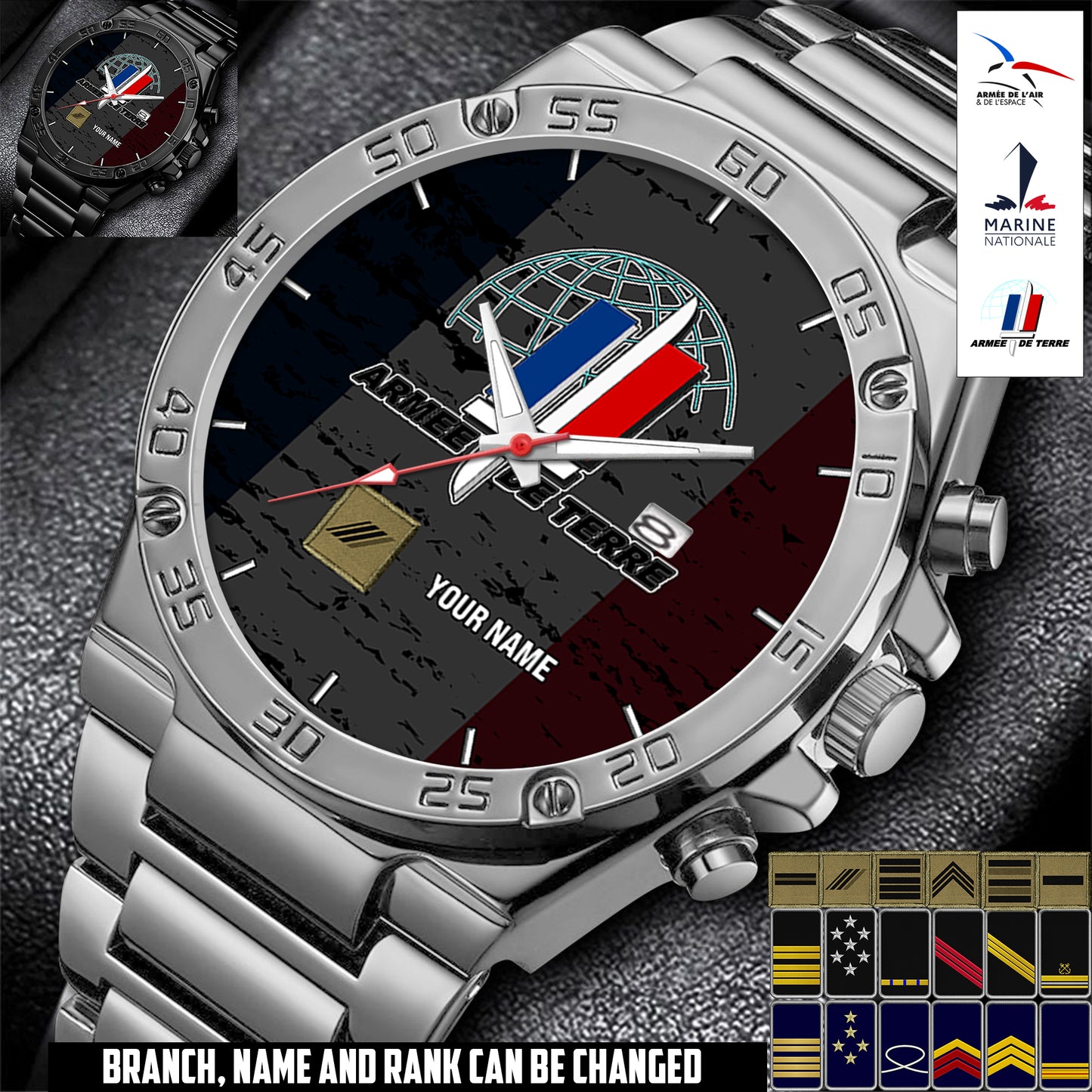 Personalized France Soldier/ Veteran With Name And Year Gentleman Stainless Steel Watch - 17559072