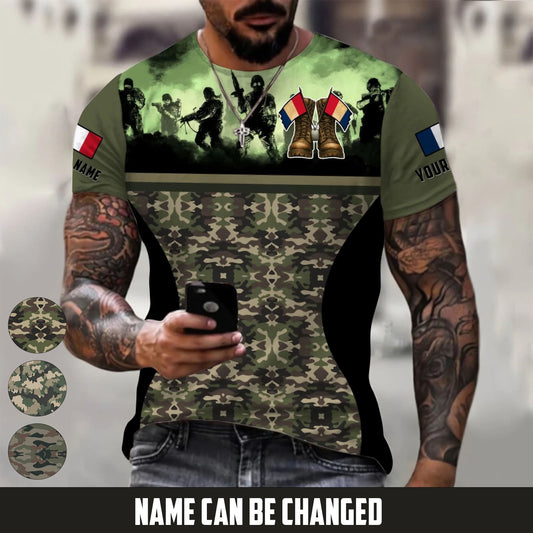 Personalized France Soldier/Veteran Camo with Name T-Shirt All Over Printed - 17664480