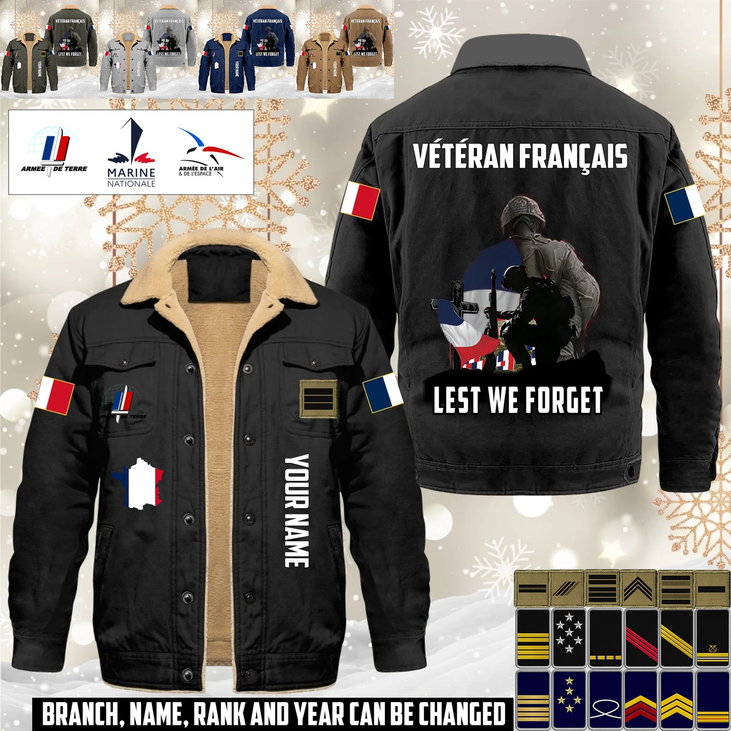 Personalized France Soldier/ Veteran With Name And Rank Cargo Fleece Jacket - 17635968