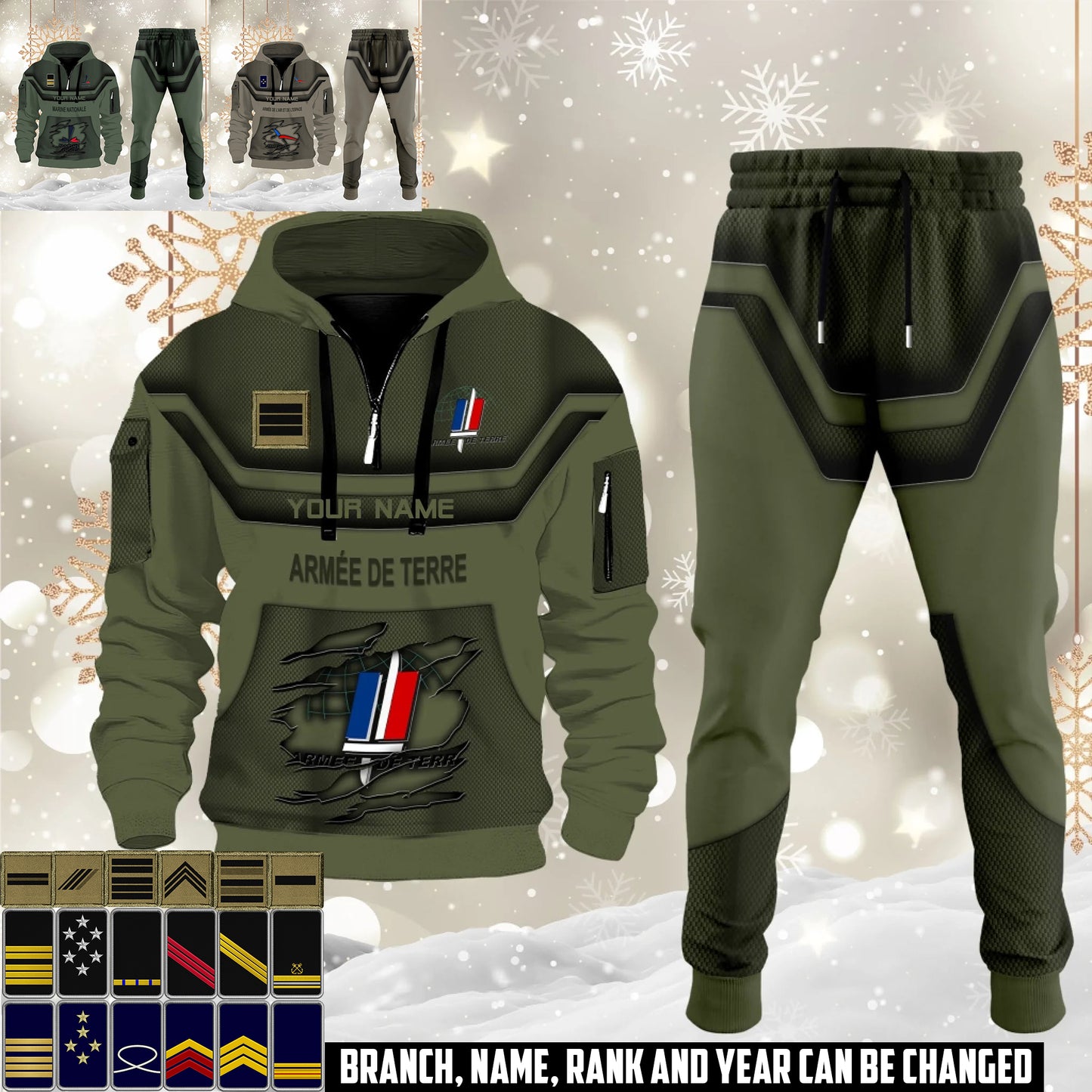France 3D Half Zip Hoodie + Jogger Combo – Personalized with Name & Rank - 17504640