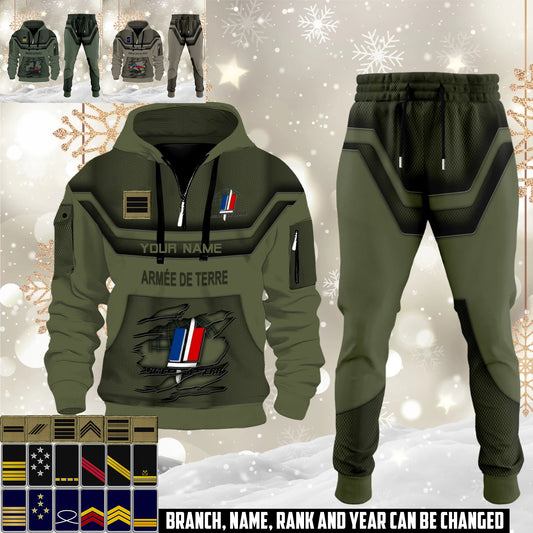 France 3D Half Zip Hoodie + Jogger Combo – Personalized with Name & Rank - 17504640
