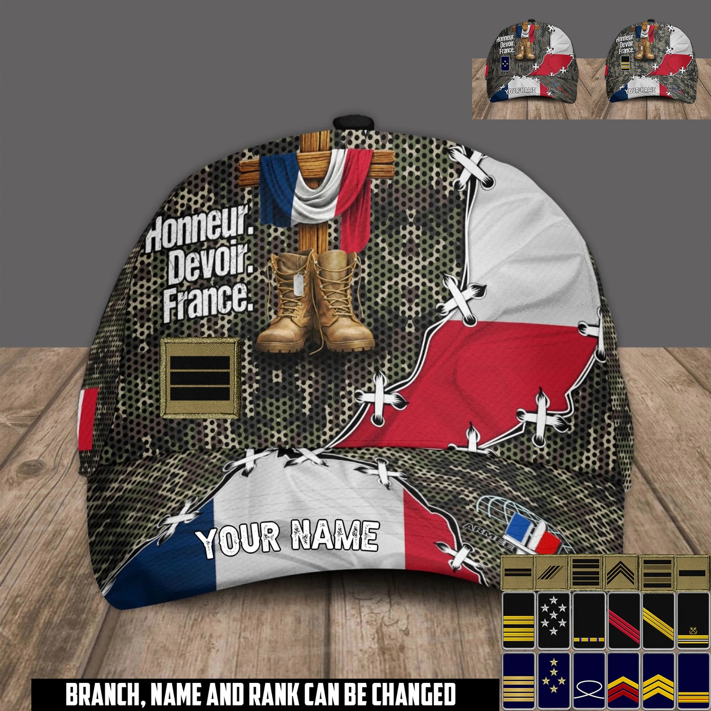 Personalized Rank And Name France Soldier/Veterans Baseball Cap - 17684352