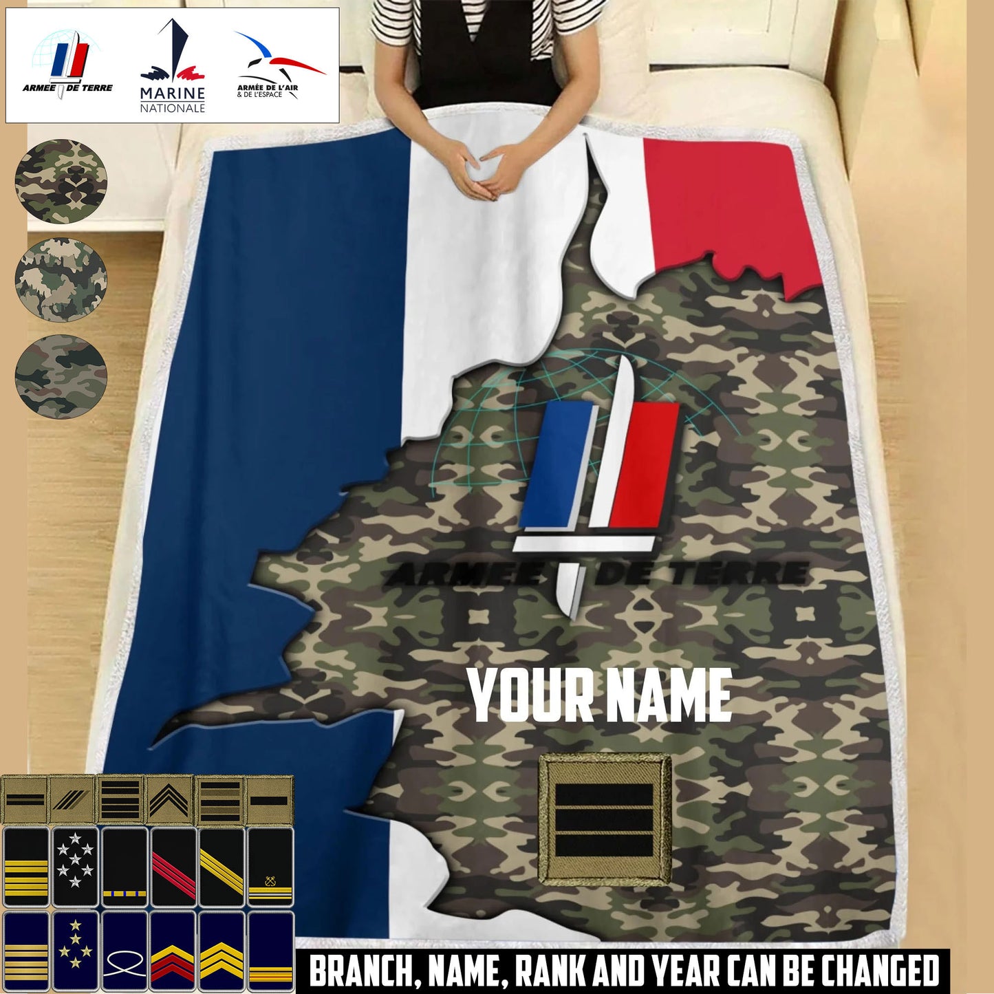 Personalized France Soldier/ Veteran With Rank And  Name Fleece Blanket 3D Printed - 17607456