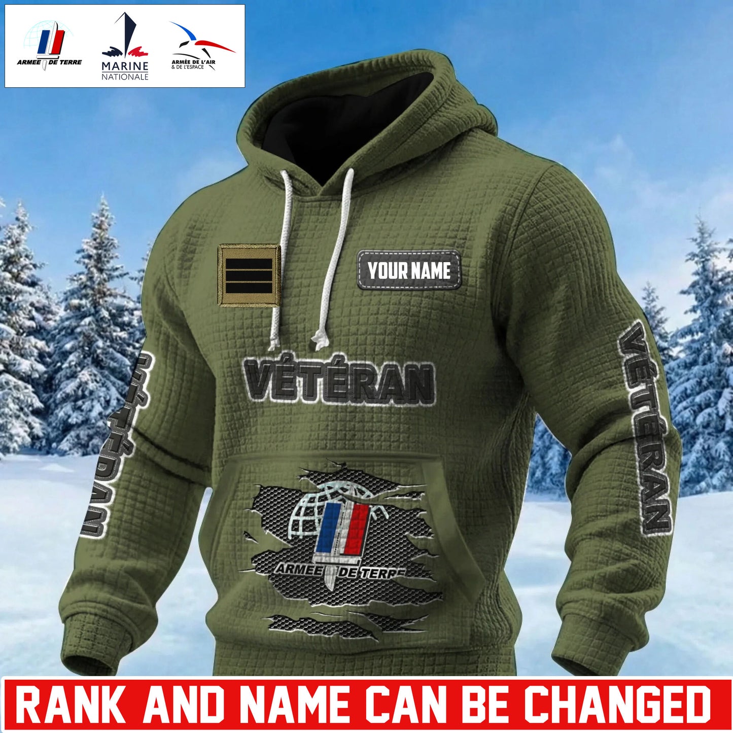 Personalized France Soldier/ Veteran With Rank And Name 3D Waffle Hoodie - 17694720