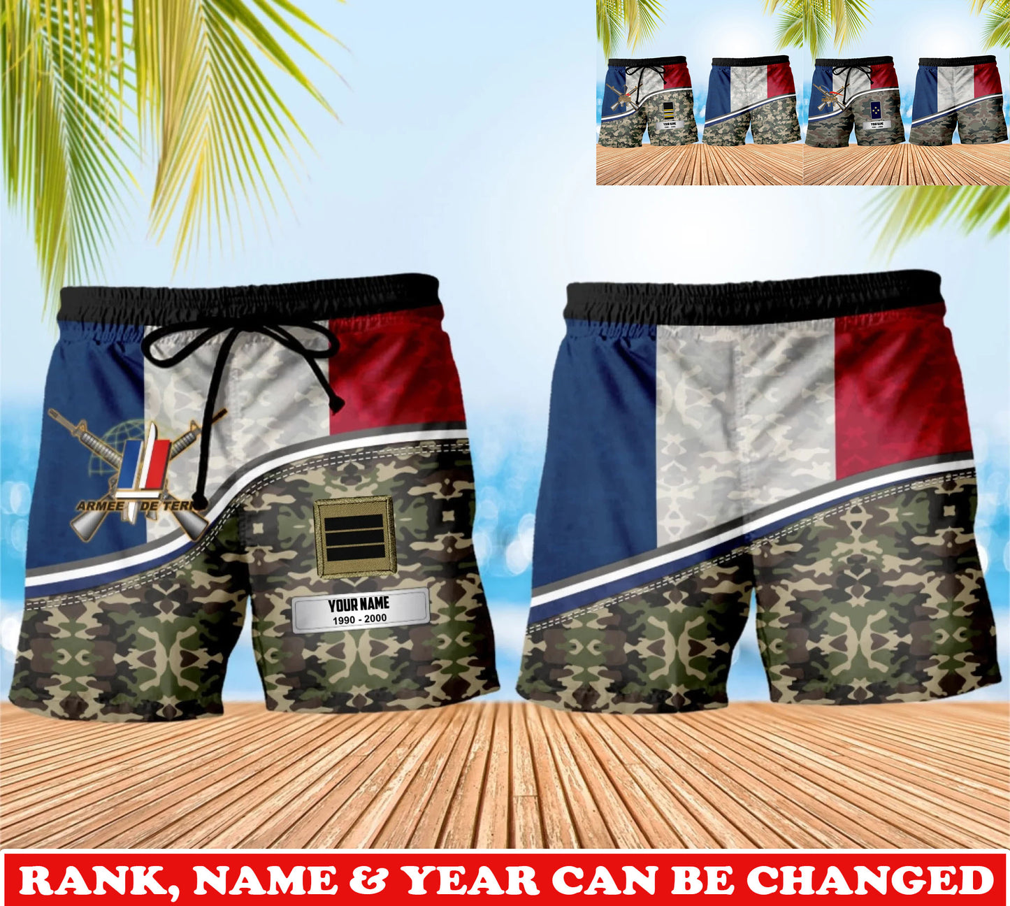 Personalized France Soldier/Veteran Camo with Rank, Name & Year Short All Over Printed - 17740512