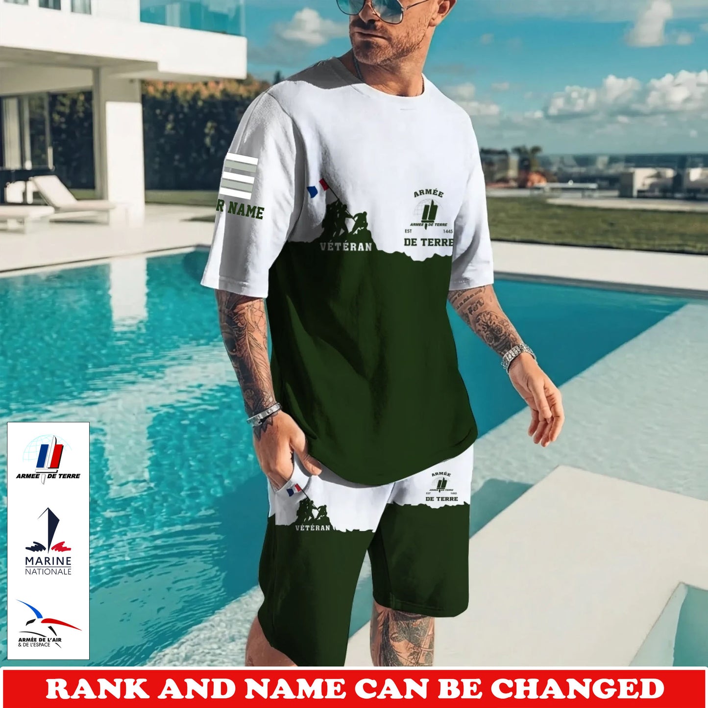 Personalized France Soldier/Veteran with Rank and Name Combo T-Shirt Broad Short All Over Printed - 17746560