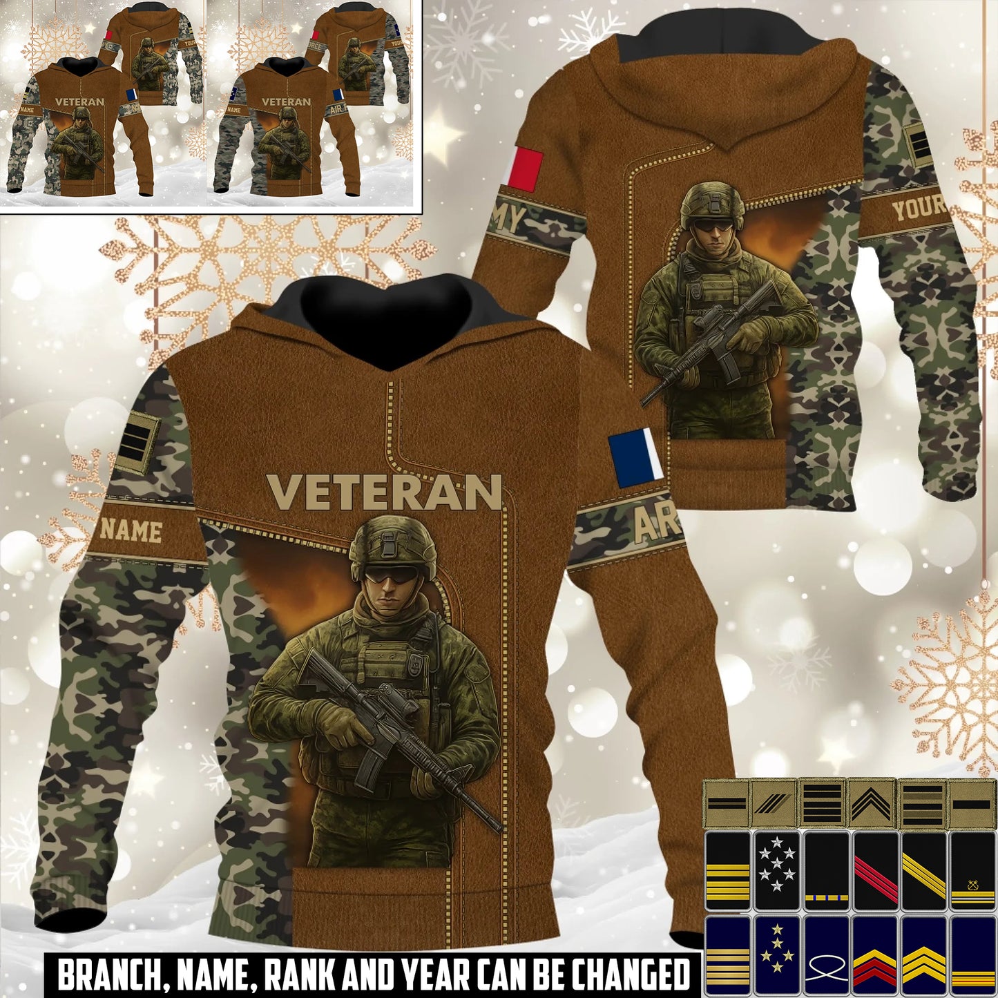 Personalized France Soldier/Veteran Camo with Name and Rank Hoodie All Over Printed - 17527968