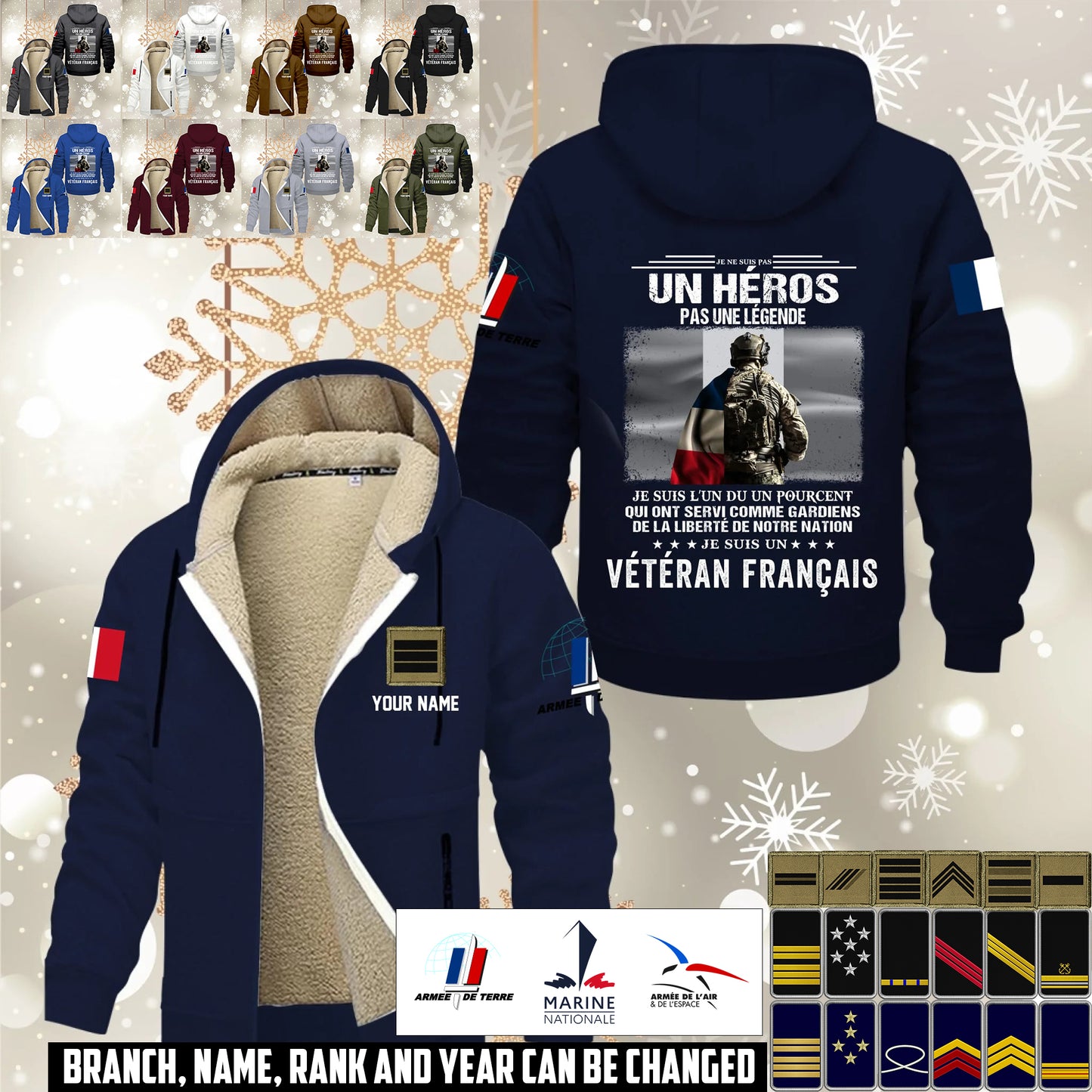 Personalized France Soldier/ Veteran With Name And Rank Hoodie Zip Velvet Coat - 17559936