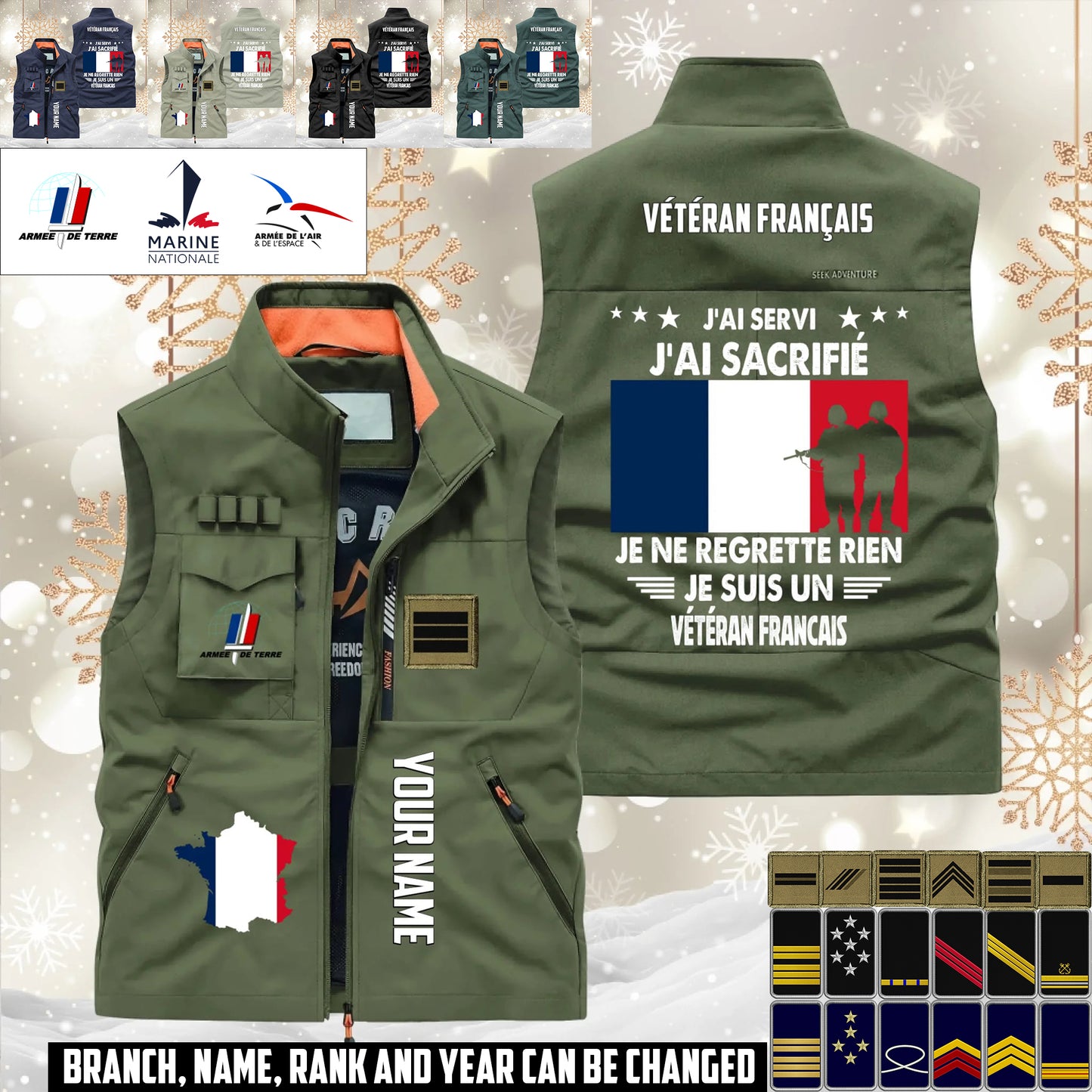 Personalized France Soldier/ Veteran With Name & Rank Sleeveless Jacket Multicolor - 17633376