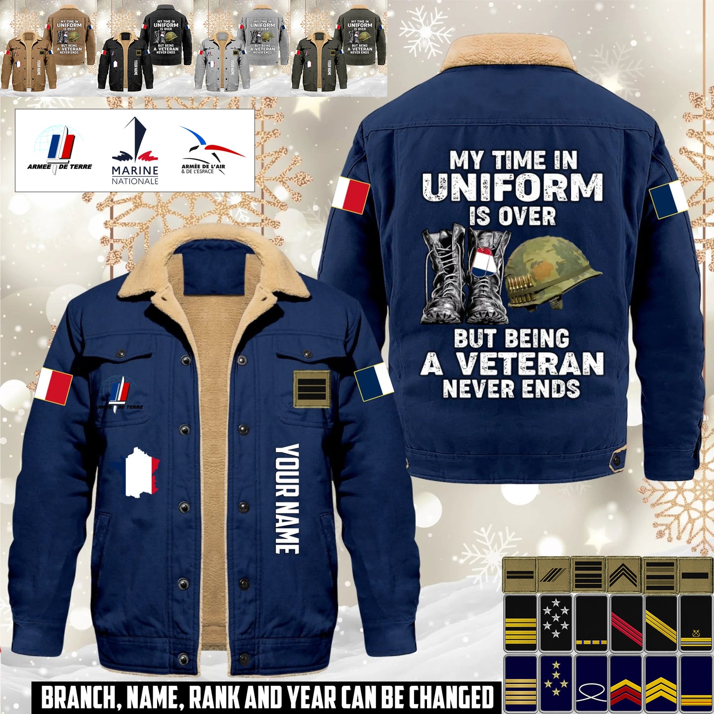 Personalized France Soldier/ Veteran With Name And Rank Cargo Fleece Jacket - 17645472