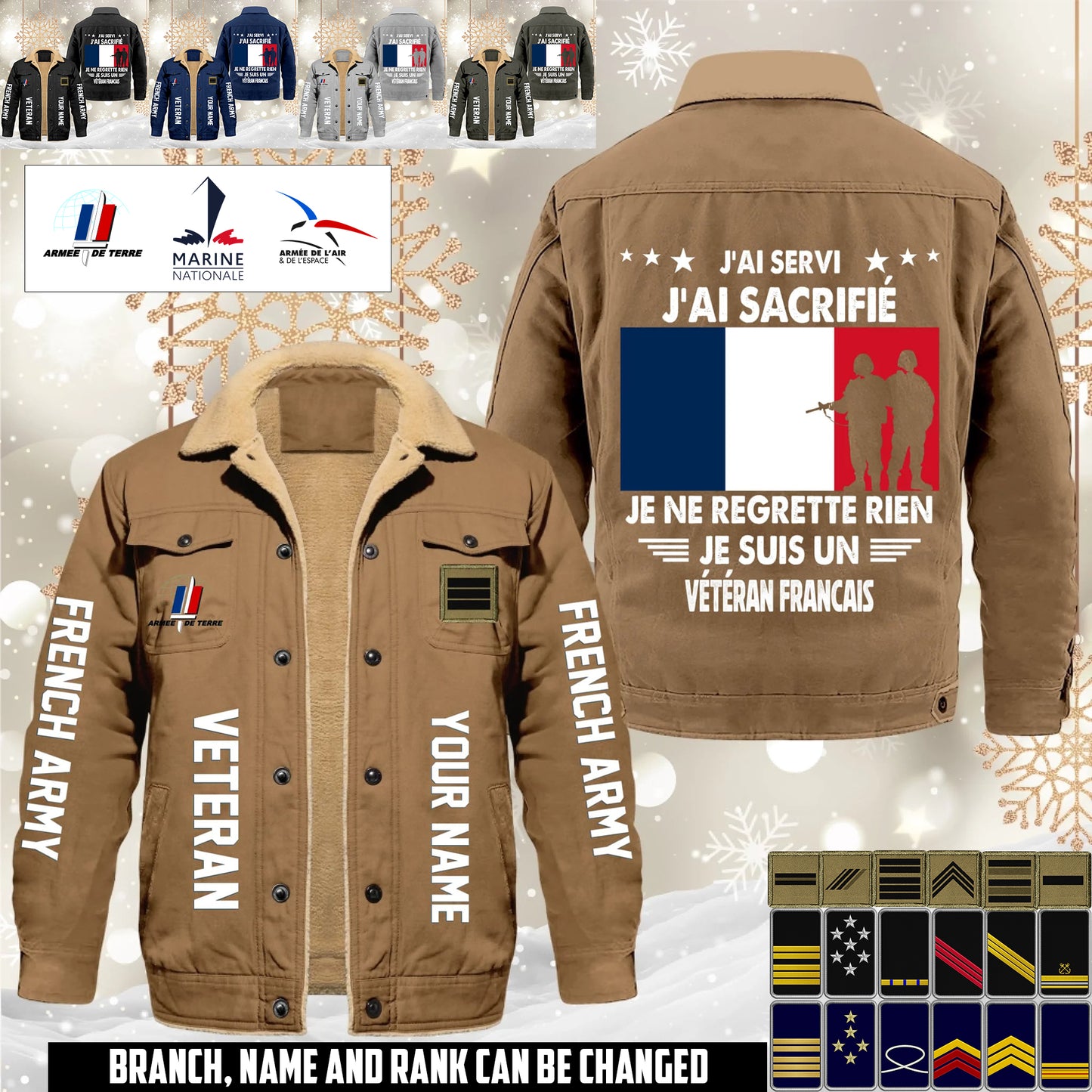 Personalized France Soldier/ Veteran With Name And Rank Cargo Fleece Jacket - 1765843200