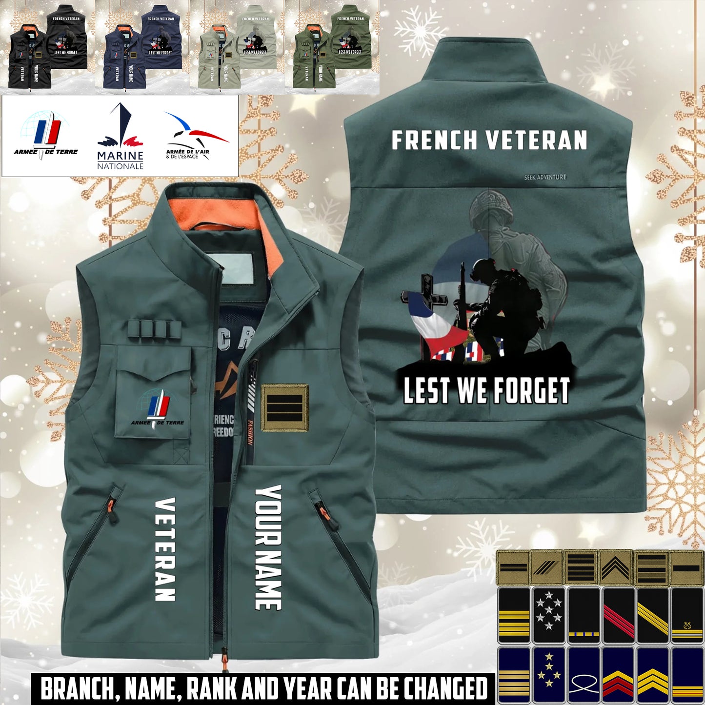 Personalized France Soldier/ Veteran With Name & Rank Sleeveless Jacket Multicolor - 17632512