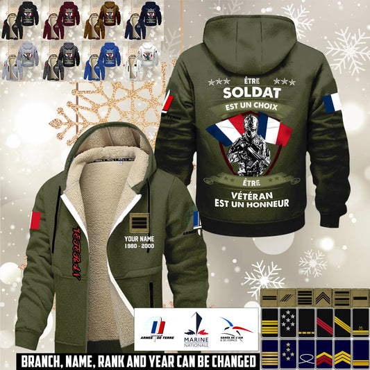 Personalized France Soldier/ Veteran With Name, Year And Rank Hoodie Zip Velvet Coat - 17564256