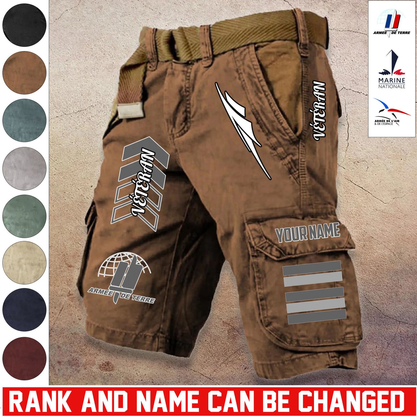 Personalized France Soldier/ Veteran With Rank And Name Demin Shorts Multicolor - 17686944