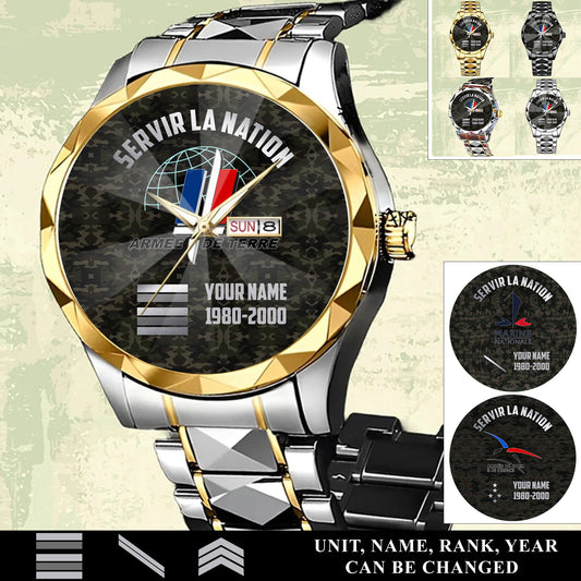 Personalized France Soldier/ Veteran With Name, Rank And Year Gentleman Crystal Metal Watch - 17568576