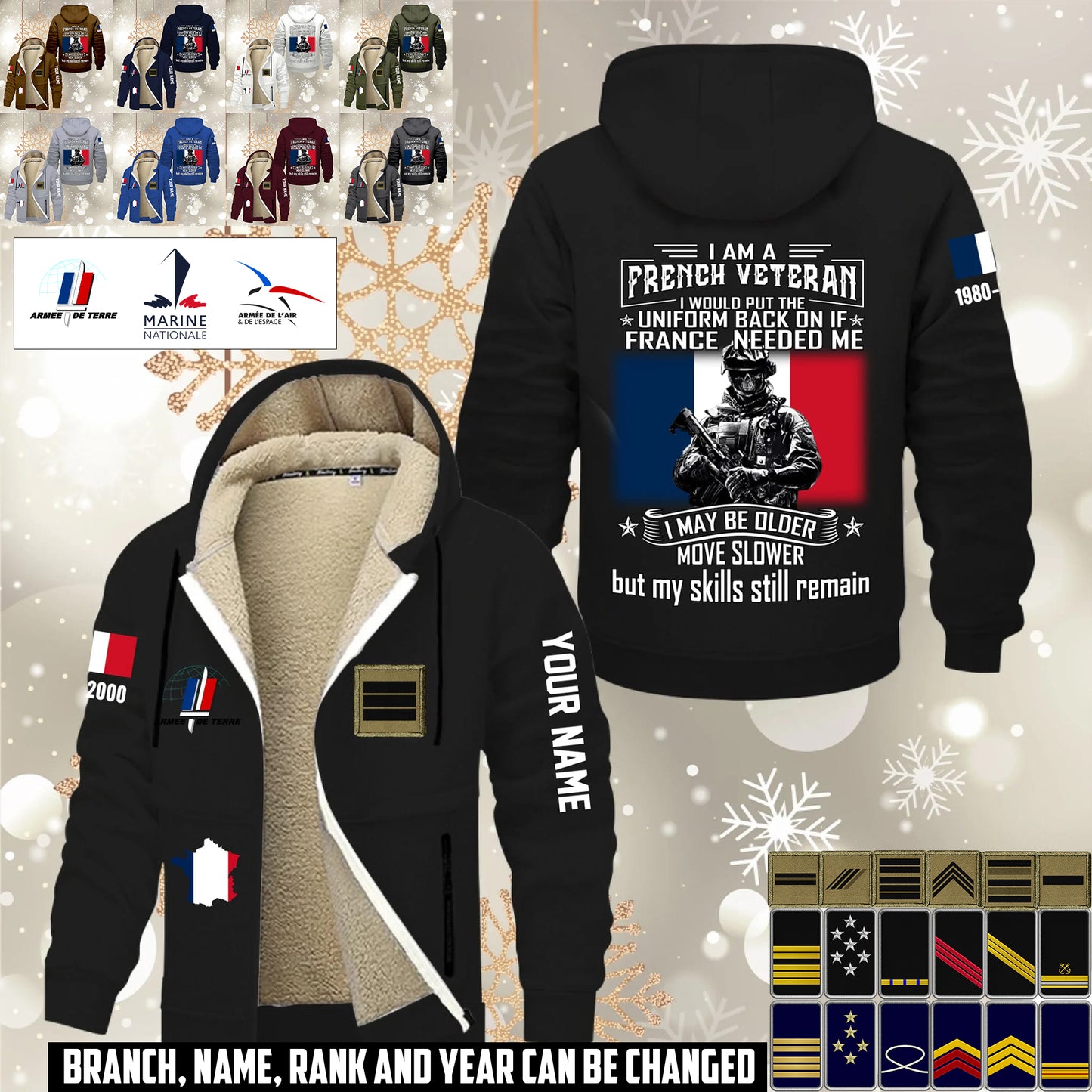 Personalized France Soldier/ Veteran With Name, Year And Rank Hoodie Zip Velvet Coat - 1765929600