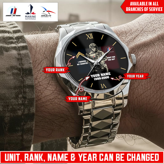 Personalized France Soldier/Veteran with Name, Year and Rank Diamond-Cut Bezel Watch - 17623872