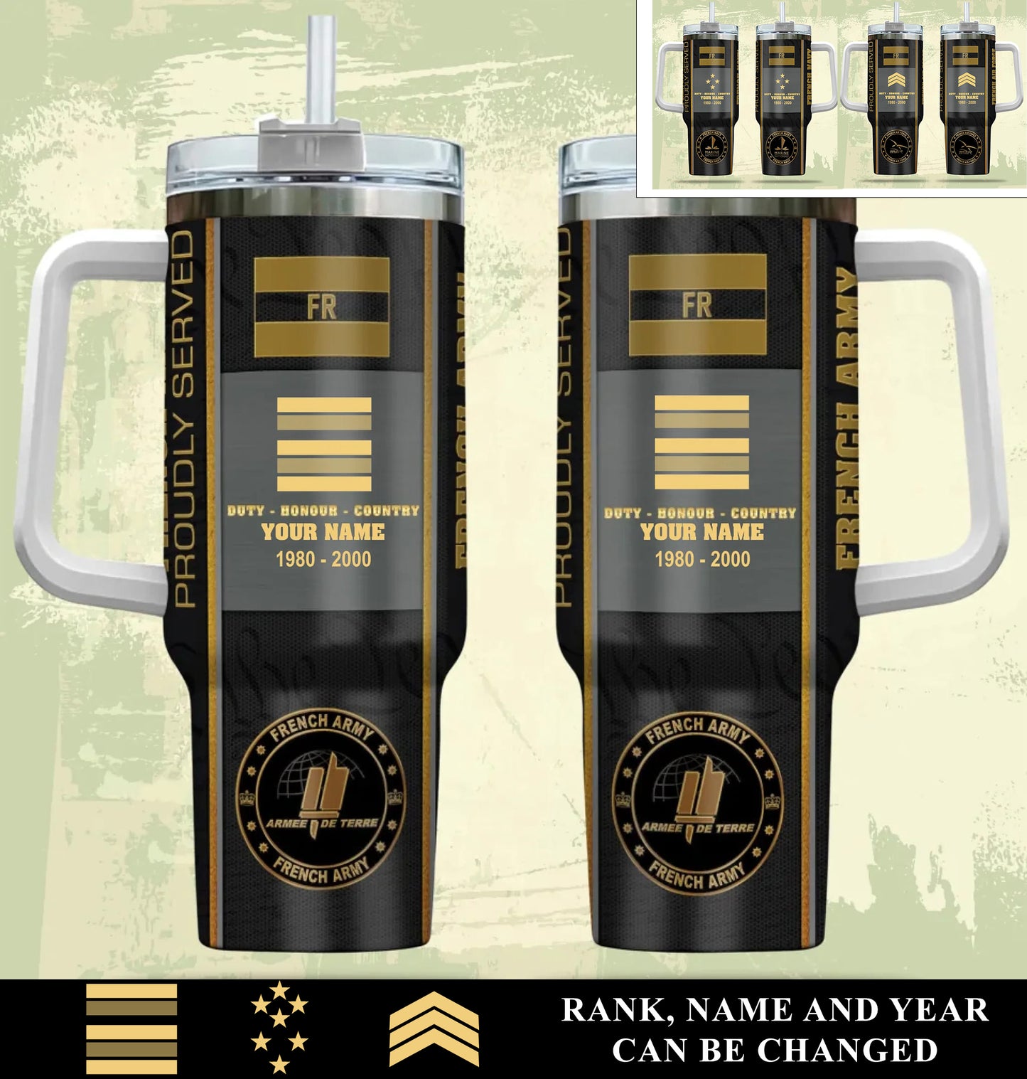 Personalized France Veteran/ Soldier With Rank, Year And Name Camo Tumbler - 17434656