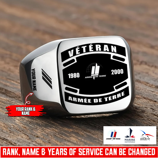 Personalized France Soldier/Veteran with Name, Year and Rank Engraved Men’s Ring - 17647200