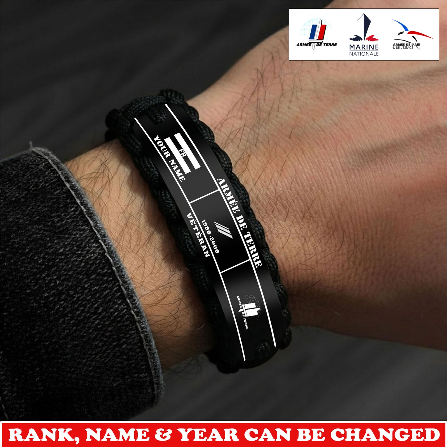 Personalized France Soldier/ Veteran Engraved Military Paracord Bracelet With Rank, Name and Year - 1775174401