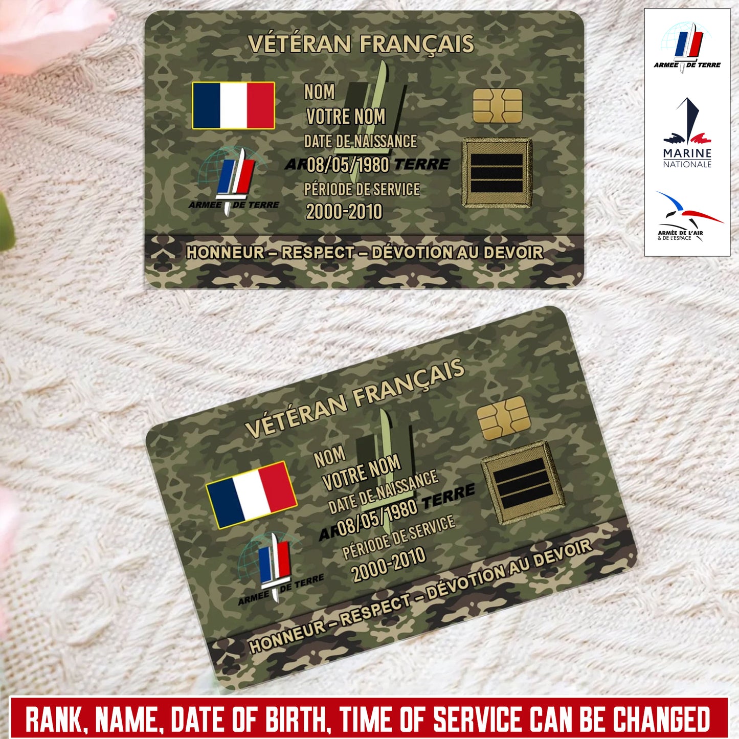 Personalized France Soldier/ Veteran With Rank, Name And Year Aluminum Wallet Card - 17637696