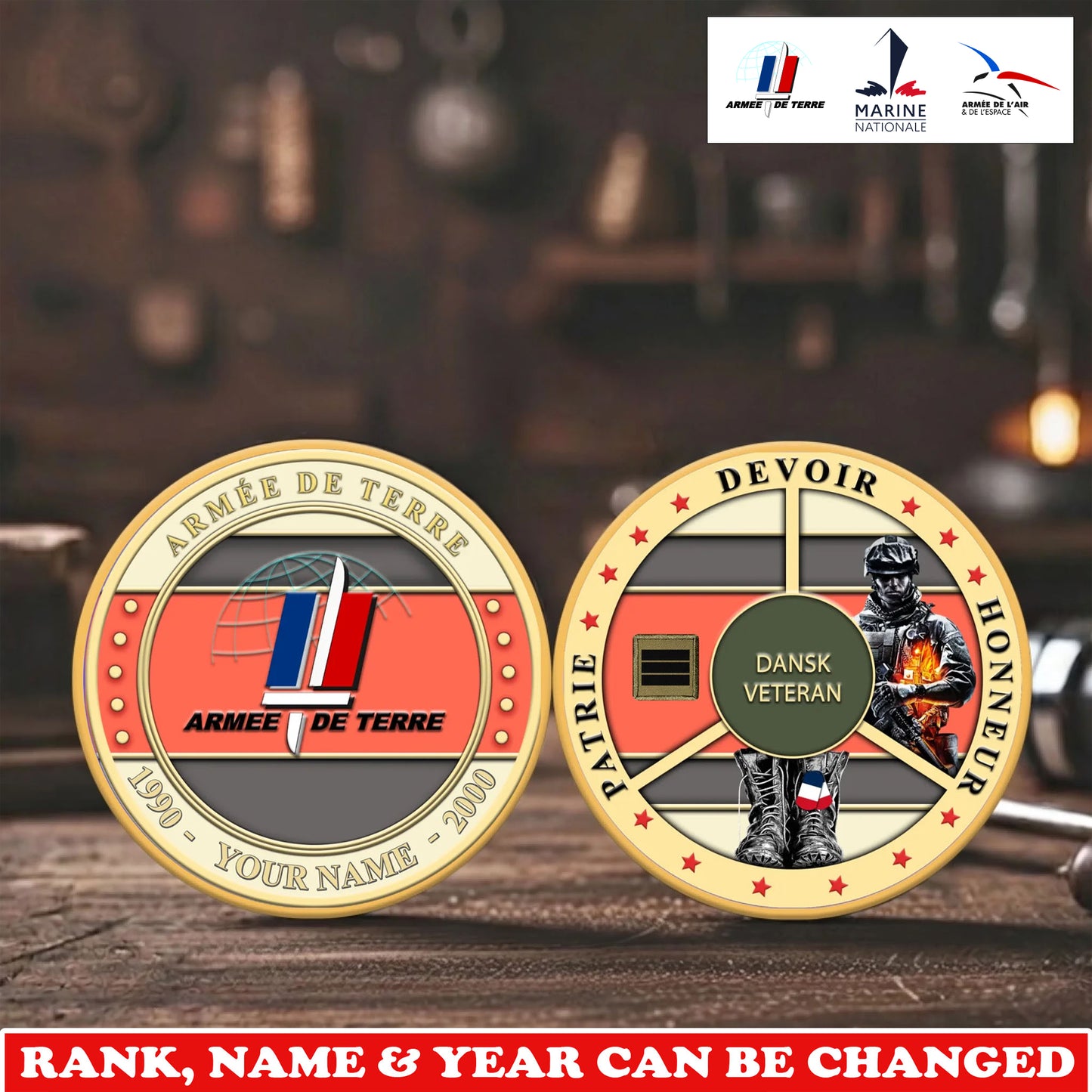 Personalized France Veteran/ Soldier With Rank,  Name And Year Challenge Coin - 17755200