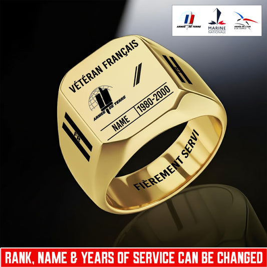 Personalized France Soldier/Veteran with Name, Year and Rank Engraved Men’s Ring - 17635104