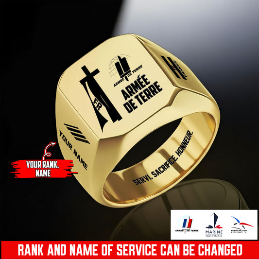 Personalized France Soldier/Veteran with Name and Rank Engraved Men’s Ring - 17653248