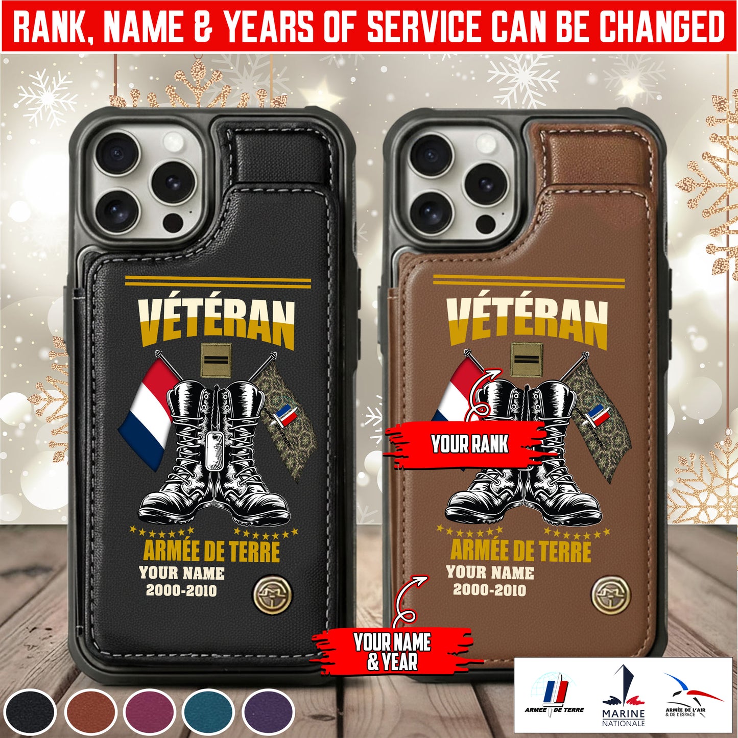 Personalized France Soldier/Veteran Camo with Name, Rank and Year Leather Flip Phone Case - 17648928