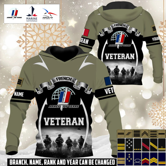 Personalized France Soldier/Veteran Camo with Name and Rank Hoodie All Over Printed - 17609184