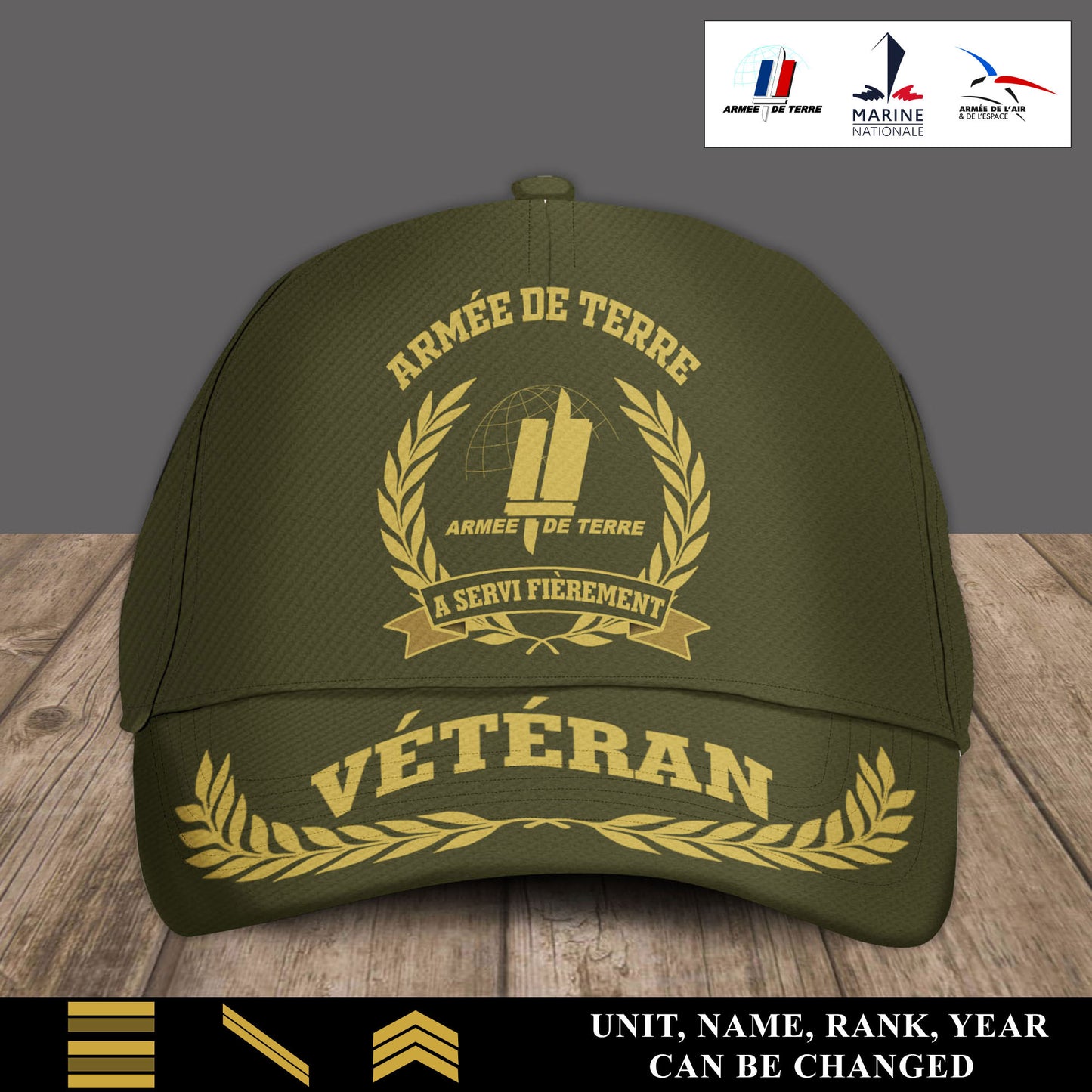 Personalized Rank, Year And Name France Soldier/Veterans Baseball Cap - 17537472