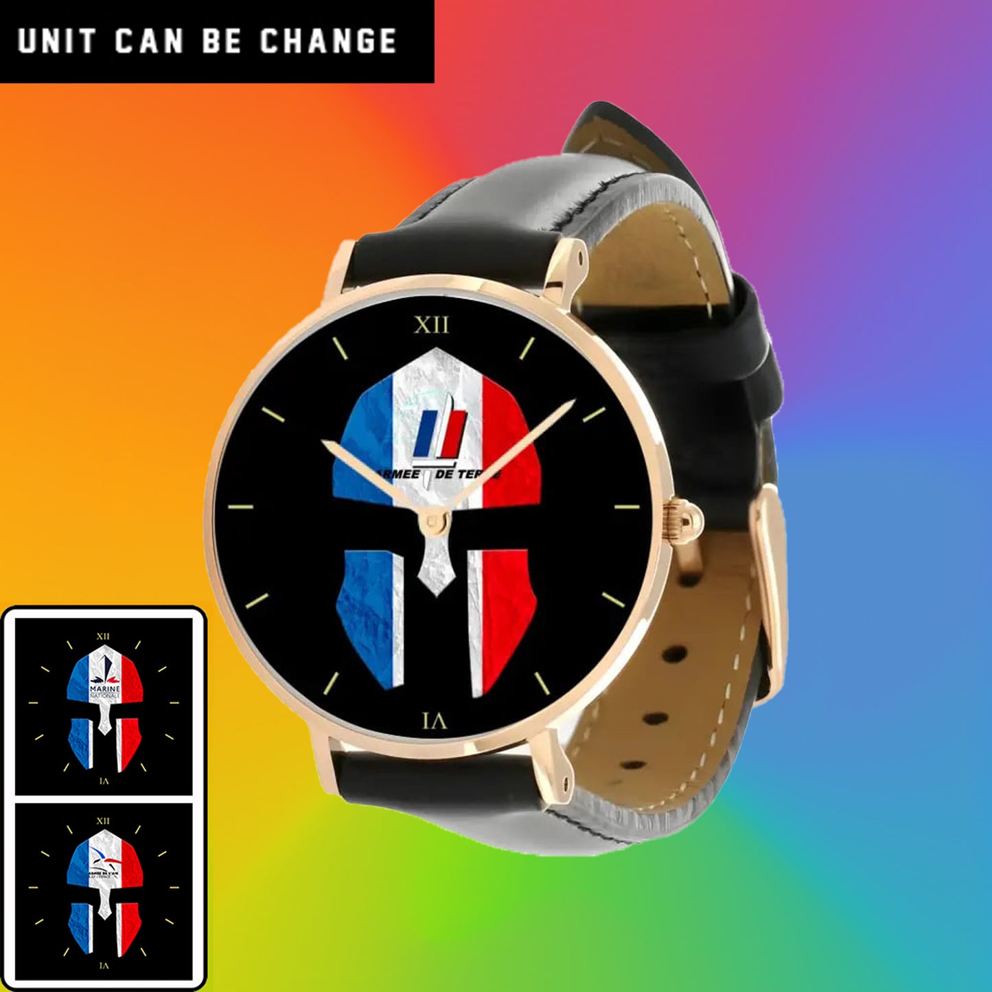 France Soldier/ Veteran  Black Stitched Leather Watch - 17116704