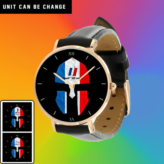 France Soldier/ Veteran  Black Stitched Leather Watch - 17116704