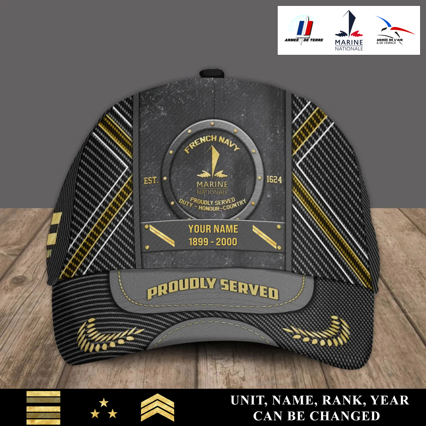 Personalized Rank, Year And Name France Soldier/Veterans Baseball Cap - 17429472