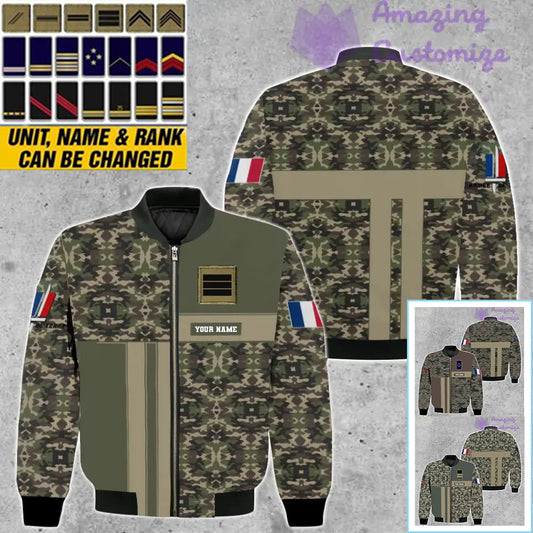 Personalized France Soldier/ Veteran Camo With Name And Rank Bomber Jacket 3D Printed  - 07052401QA
