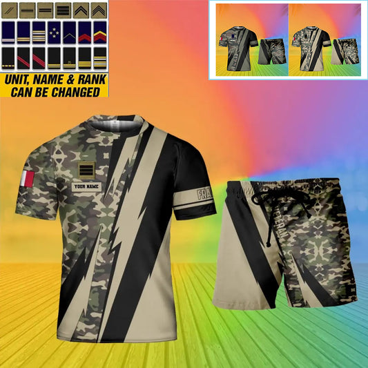 Personalized France Soldier/ Veteran Camo With Name And Rank Combo T-Shirt + Short 3D Printed  - 0503240001QA