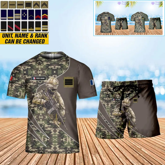 Personalized France Soldier/ Veteran Camo With Name And Rank Combo T-Shirt + Short 3D Printed  - 15052401QA